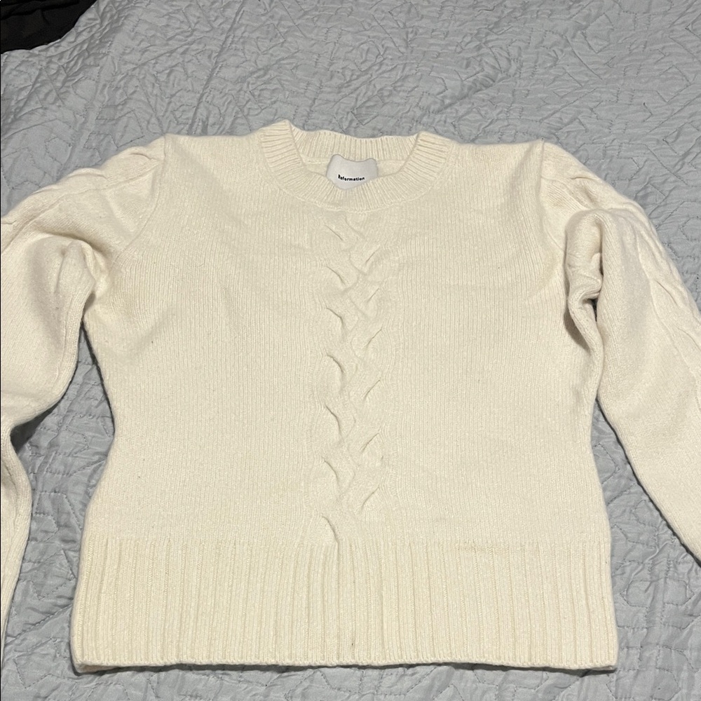 Reformation Ivory Cable Knit Sweater